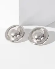 Silver Textured Button Stud Earrings