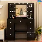 Black Dressing Table Set with Mirror Makeup Dresser Vanity Furniture 7 Drawers