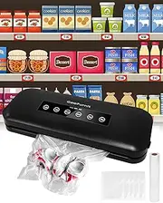 [GooFurnit] Vacuum Sealer Machine (110Kpa) with Vaccum Bags, Dry/Gentle/Moist Automatic Air Sealing System for Food Saver, Low NoiseOne-Touch Automatic Food Sealer with External Vacuum System, Detachable Design with LED Indicator Lights, Black