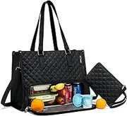 2 in 1 Tote Bag Lunch Bag Combo,Unisex Leak-Proof Tote Bag，Large Capacity Computer Handba-g with Storage Pocket,Multifunctional Handbag Suitable for Picnic, Travel, Office
