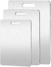 BeGrit 3Pcs Titanium Steel Cutting Board Set Food-Grade Stainless Steel Chopping Boards for Kitchen Home Outdoor Use Easy Clean for Meat, Vegetables, Fruits, and Baking (Pack 3 Mix Size)