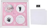 Baby Hand and Footprint Photo Frame Kit, Handprint Footprint Wear Resistant Density Board, Newborn Girls Boys Print Display(pink)
