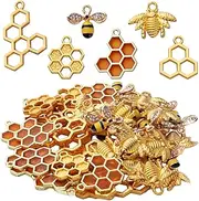[BronaGrand] 50pcs Honeycomb Bee Charms Enamel Rhinestone Alloy Honeybee Charms Pendants for DIY Necklace Earrings Bracelet Jewelry Making Accessories