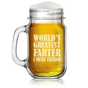 16oz Mason Jar Glass Mug w/ Handle World's Greatest Farter Father Funny Dad Gift