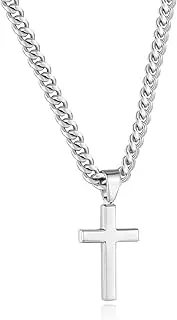 [Lumayina] Simple Cross Necklace for Men Women with 18-26 Inch Chunky Cuban Chain, Durable Stainless Steel Black Gold Silver Cross Pendant Necklace for Men Teen Boys Girls with Jewelry Gifts Box