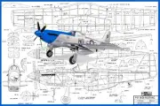R&N Model Airplane Plans (FF-RC): P-51 (B/D) Mustang 32" 1/14 Scale Rubber or RC
