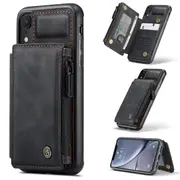 CaseMe Shockproof iPhone XR PU Leather Case Cover Zipper Wallet Apple [Black]