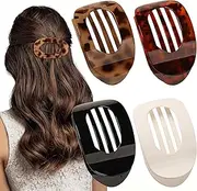 4 PCS Flat Hair Clips, Round Lay Down Hair Claw Clips for Women Girls, French Strong Hold Hair Barrettes for Thick Thin Hair,Comfortable Curved Flat Clips for Lying,Driving and More (Leopard)