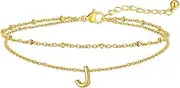 [FaithHeart] Initial Ankle Bracelets for Women, Waterproof 14k Gold Plated Initial Anklets Non Tarnish Stainless Steel Layered Anklet Summer Beach Foot Jewelry