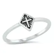Cross Ring Genuine Solid Sterling Silver 925 Oxidized Face Height 8 mm Size 7