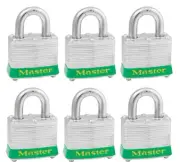 (6MCH5) 3KAS6GRN Padlock, Green Bumper Set of 6 Keyed alike with 2 keys per set