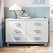 GUAWJRZDP Storage Cabinet, 6 Drawer Chest, Wood Chest of Drawers, Organizer Drawers Storage, Storage Cabinet for Bedroom, Living Room, Kids Room, Closet, White + Blue