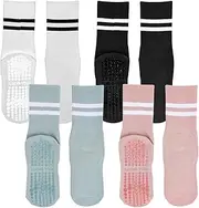 [Pixaro] Stopper Socks Women's 35-40 - 4 Pairs Pilates Socks, 4 Colours Non-Slip Socks Women, Yoga Socks, Autumn and Winter Sports Socks with Nubs for Women and Girls, Black/White/Light Blue/Pink,