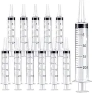 15 Pack 20ml/cc Plastic Syringe,Individually Sealed with Measurement & Cap, for Scientific Labs, Measuring Liquids, Feeding Pets, DIY Lip Gloss, Oil or Glue Applicator, Art Painting (20 ml)