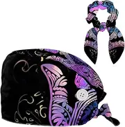 [YTYVAGT] Scrub Caps Women,Scrub Hats Suitable for Women,Ethnic Style Eye Hand Mandala