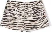 [Himllauen] Womens Zebra Print Sequin Shorts Low Waist Casual Summer Hot Short Women’s Daily Summer Short Pants