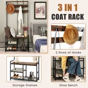 Giantex Industrial 3-in-1 Entryway Hall Tree 183cm Coat Rack w/Shoe Bench & Storage Shelves & 9 Hooks