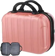 [Toyokar] Travel Makeup Organizer Case, Portable Small Hard Shell Abs Cosmetic Suitcase, Hand Luggage With Elastic Business Band For Travel, rose golden