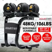 48kg ADJUSTABLE DUMBBELL SET w/ STAND HOME GYM EXERCISE EQUIPMENT WEIGHTS Gold