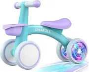 Umatoll Colorful Lighting Baby Balance Bike for 1 Year Old Boys Girls, 12-24 Months Toddler Bike with Basket, Adjustable Seat, First Birthday Gift