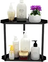 Omiention 2-Tier Corner Counter Organizer - Metal Bathroom Vanity Shelf for Skincare, Makeup & Toiletries | Space-Saving Kitchen & Bath Storage | Blac