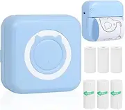 AURTEC Mini Thermal Printer,Portable Wireless Bluetooth Inkless Printer with 3 Rolls of Sticker and 3 Rolls of Thermal Paper,Compatible with Android/iOS,Pocket Printer for Memo,DIY,Photo etc.(Blue)