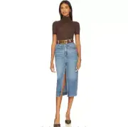 Bardot Vintage 90's Style Blue Denim Midi Skirt w Front Split AU 6 US 2 BNWT