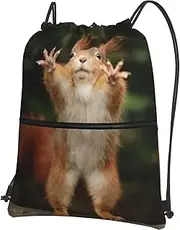 EdWal Squirrel Funny Animal Print Drawstring Backpack Gym Bags Sports Bags With Zipper Pocket For Travel Swimming Beach, Black, One Size