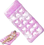 Inflatable Pool Float - Inflatable Pool Floating Bed With Headrest | Waterproof Leaf Pattern Design Floating Rafts For Swimming Amusement Park Traveling Backyard Party
