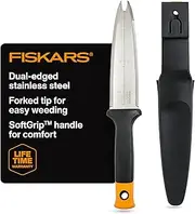 Fiskars Hori Hori Garden Knife with Sheath, Multi-Purpose Heavy Duty Gardening Hand Tool for Weeding, Planting, Digging with Hanging Hole