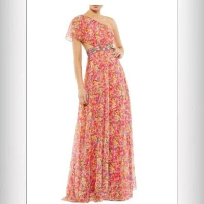 $498 NWT Mac Duggal Floral One-Shoulder Maxi Dress Sz 2