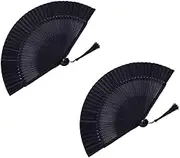 Lacquered Black Folding Tassel Fan Fan with Hollow Out Design for Weddings Parties Includes Black Case Cover Material