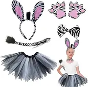 SAIIURV 5 Pieces Animal Tutu Skirt Costume Set Zebra Headband Fancy Dress Up Birthday Costume Accessories Animal Fancy Dress Book day Stage Performance Kids Halloween Animal