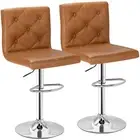 VECELO Bar Stools Set of 2 Modern PU Leather Adjustable Bar Stools with Back ...