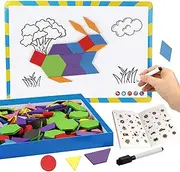 Vanmor 216PCS Magnetic Pattern Blocks Set Complete with 298 Pattern Book & Magnet Board, Magnetic Shapes for Kids, Educational Montessori Tangram Toy for Children Aged 3-8