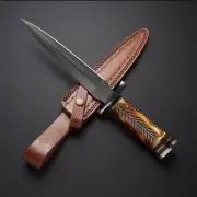 Custom Handmade D2 Steel Dagger Knife with Beautiful Bone Handle ,Leather Sheath