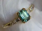 Gold Plated 925 Silver Simulated Green Tourmaline Emerald Cut Engagement Ring