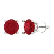 4.0 ct Round Brilliant Cut Solitaire Tourmaline Stud Earrings 14k White Gold
