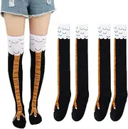 [ATSNOSH] 2 Pairs of Chicken Leg Socks Women's Overknee Stockings Chicken Feet Funny Bird Paw Chicken Leg Overknee Socks