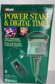 WOODS Power Stake Outlet 15" Cord & Digital Timer 59350 NEW