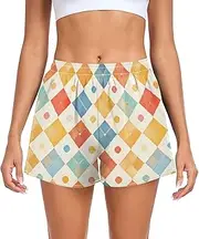 [FRODOTGV] Colourful Checks Women Athletic Shorts Ouick Dry Running Shorts for Soccer Teenis Exercise Indoor S