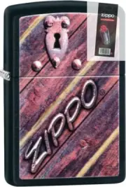 Zippo 29986 Lock Design Black Matte Texture Printing Lighter + FLINT PACK