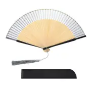 Hand Held Silk Bamboo Fans, Folding Fan for Women Dance, Light Gray