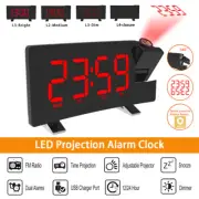 Digital Alarm Clock FM Radio Snooze Time LED Projection Display USB Rechargable