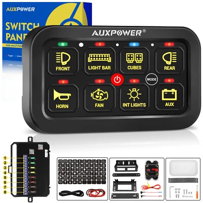 AUXPOWER RGB 8 Gang Switch Panel Kit On/Off LED Circuit Control Relay System 12V (for: Subaru)