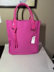 Neiman Marcus Pink Patent Leather / Canvas Tote Bag