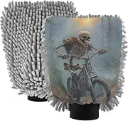 XYMZR Skeleton Ride Bike Forest Absorbent Microfiber Car Wash Mitt, Funny Cute Anime Scratch Free for Cars Cleaning, Home Cleaning Mitts, 2 Pack, 10.24” L x 7.09” W
