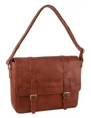[PIERRE CARDIN] Rustic Leather Computer Satchel in Cognac