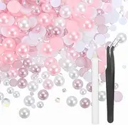 uxcell 100g Flatback Rhinestones, 3mm-10mm Mixed Rhinestones and Half Pearls with Pick Up Pen and Tweezer for Nail Art Crafts, Phone Case, Clothes DIY (Pink Purple)