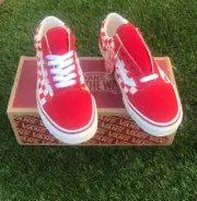 Old Skool Primary Checkerboard Red White Vans Shoes